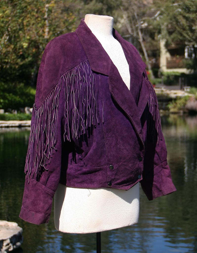 Purple Leather With Frills Crop Jacket