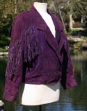 Purple Leather With Frills Crop Jacket