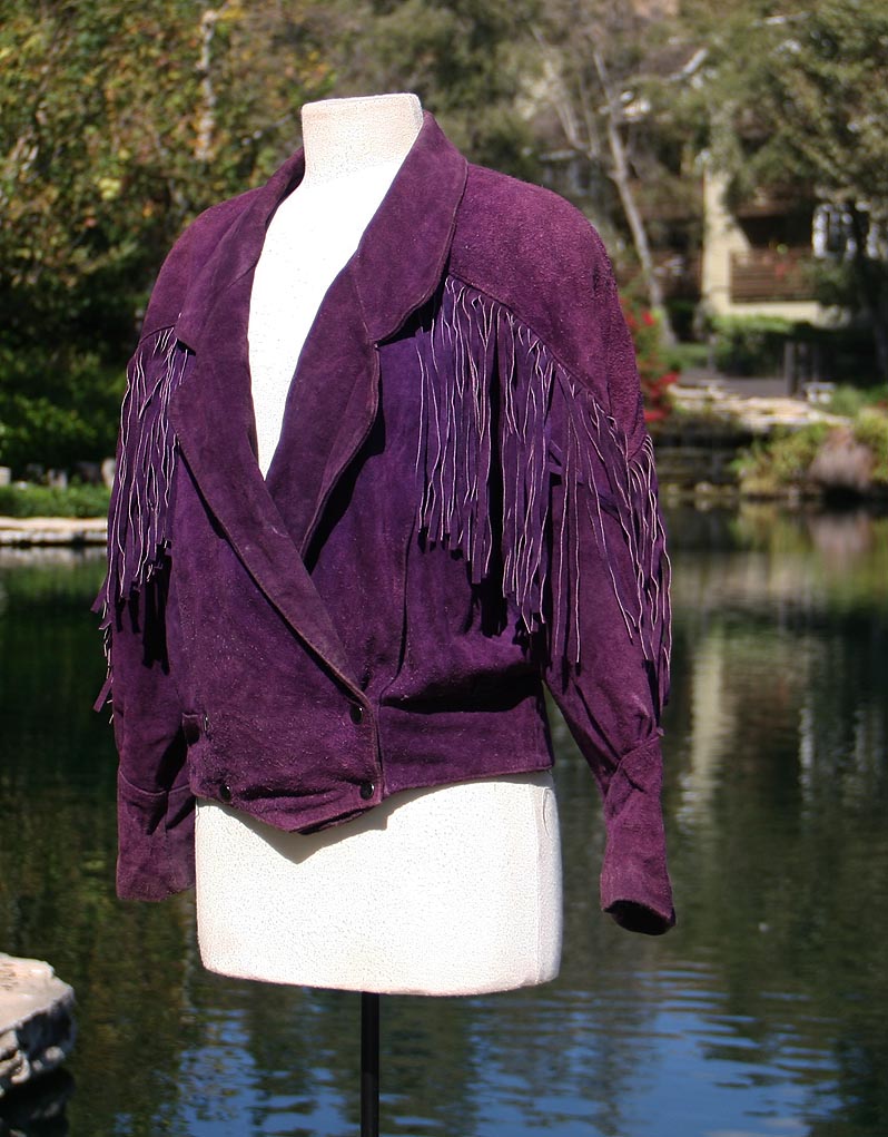 Purple Leather With Frills Crop Jacket