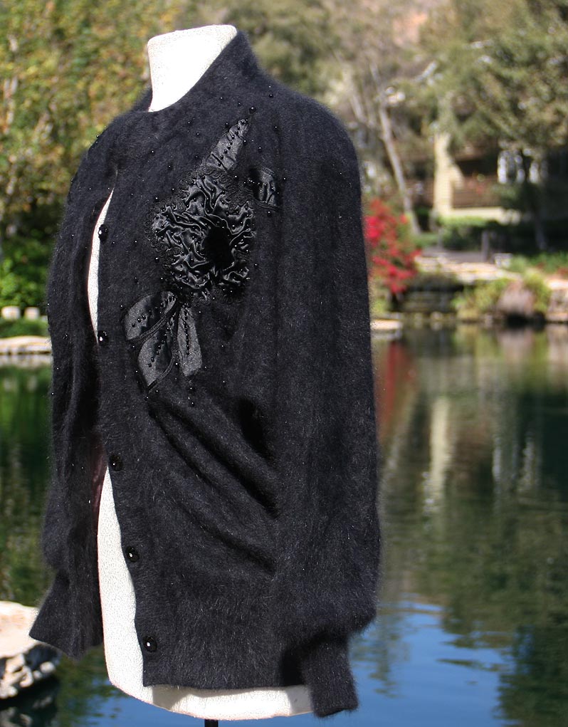 Soft Gray Charcoil Flower Embroidered Sweater