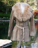 Tan Leather Double Breated Quarter Length Collared Coat