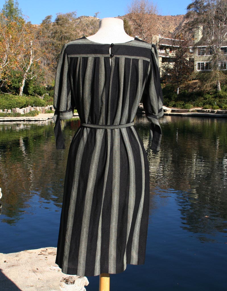 Black Gray Vertical Stripe With Matching Belt Dress