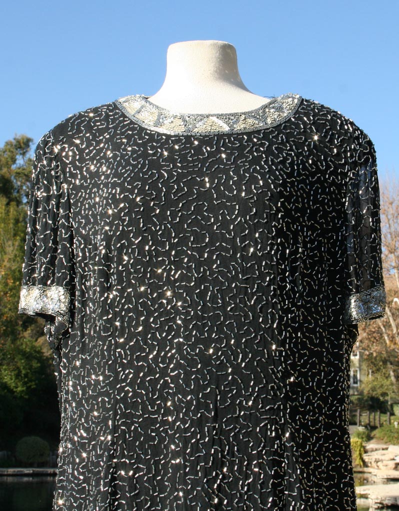 Black Grey Sparkle Raised Beaded Design Dress