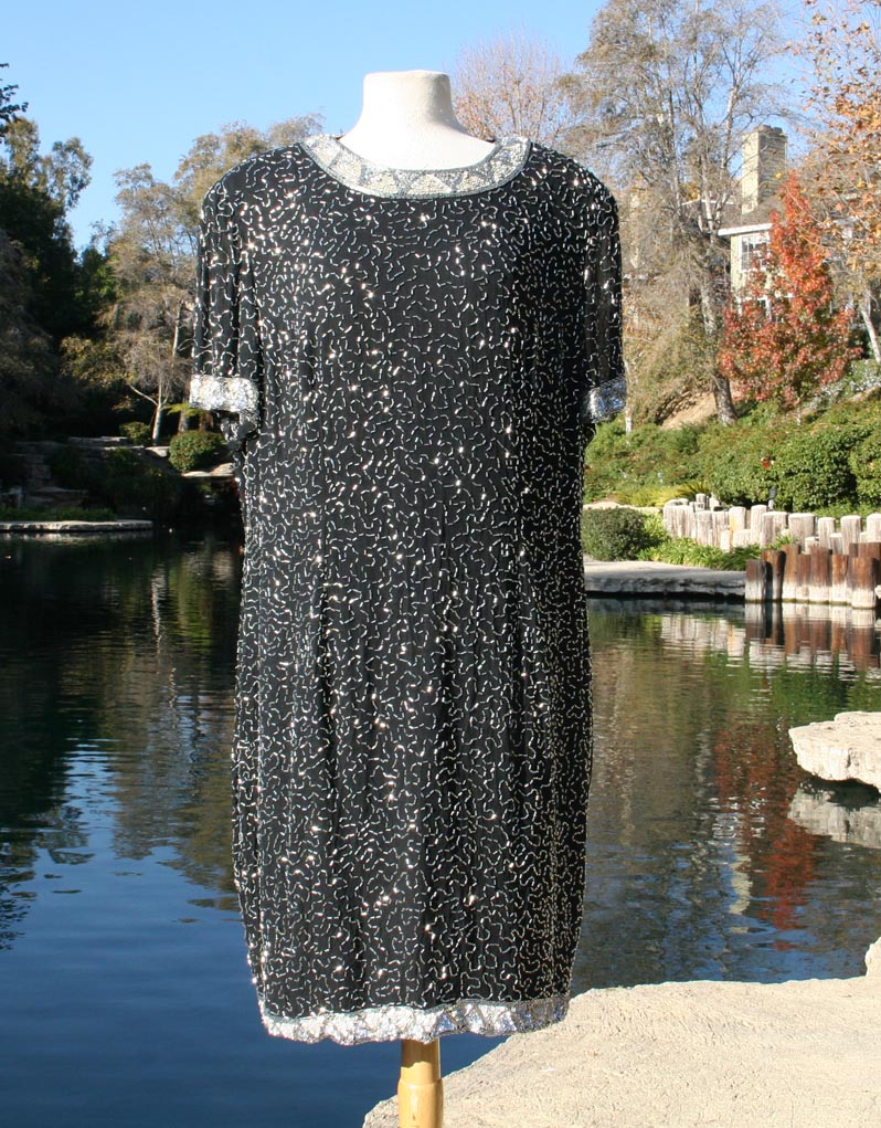 Black Grey Sparkle Raised Beaded Design Dress