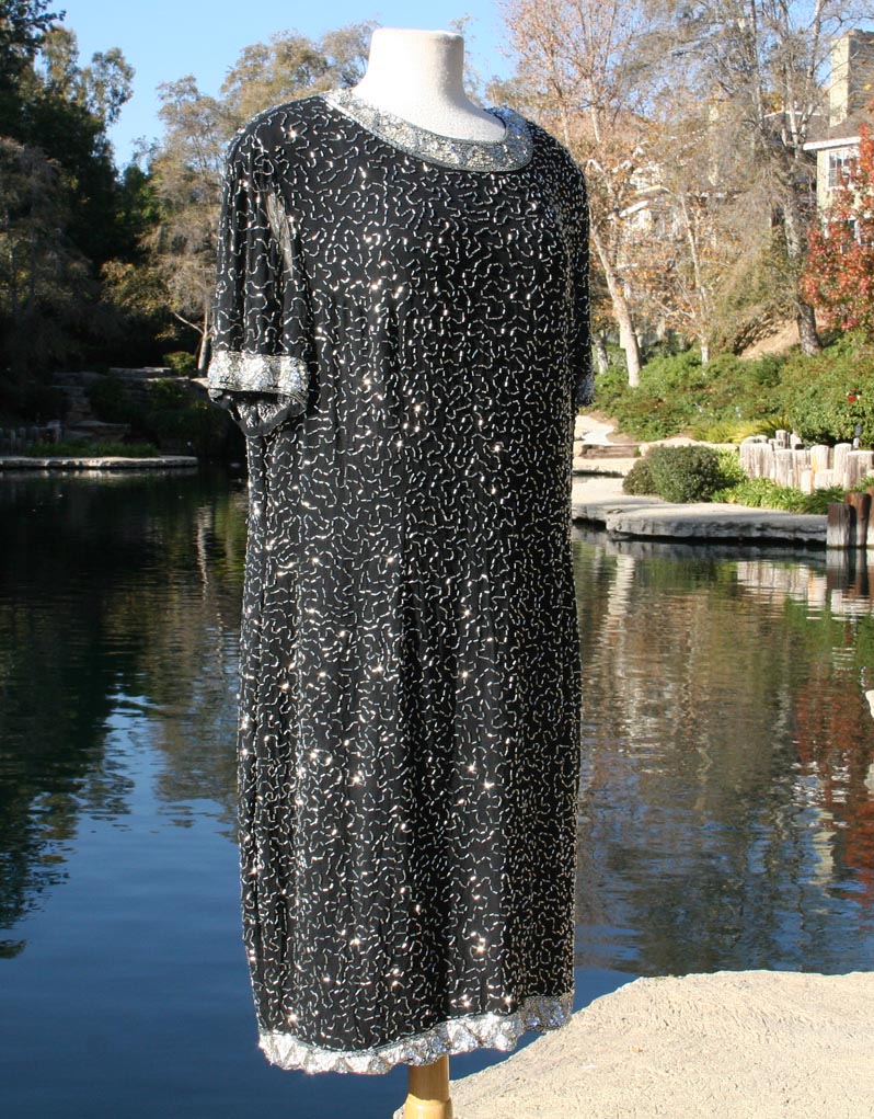 Black Grey Sparkle Raised Beaded Design Dress