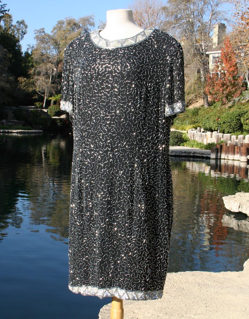 Black Grey Sparkle Raised Beaded Design Dress