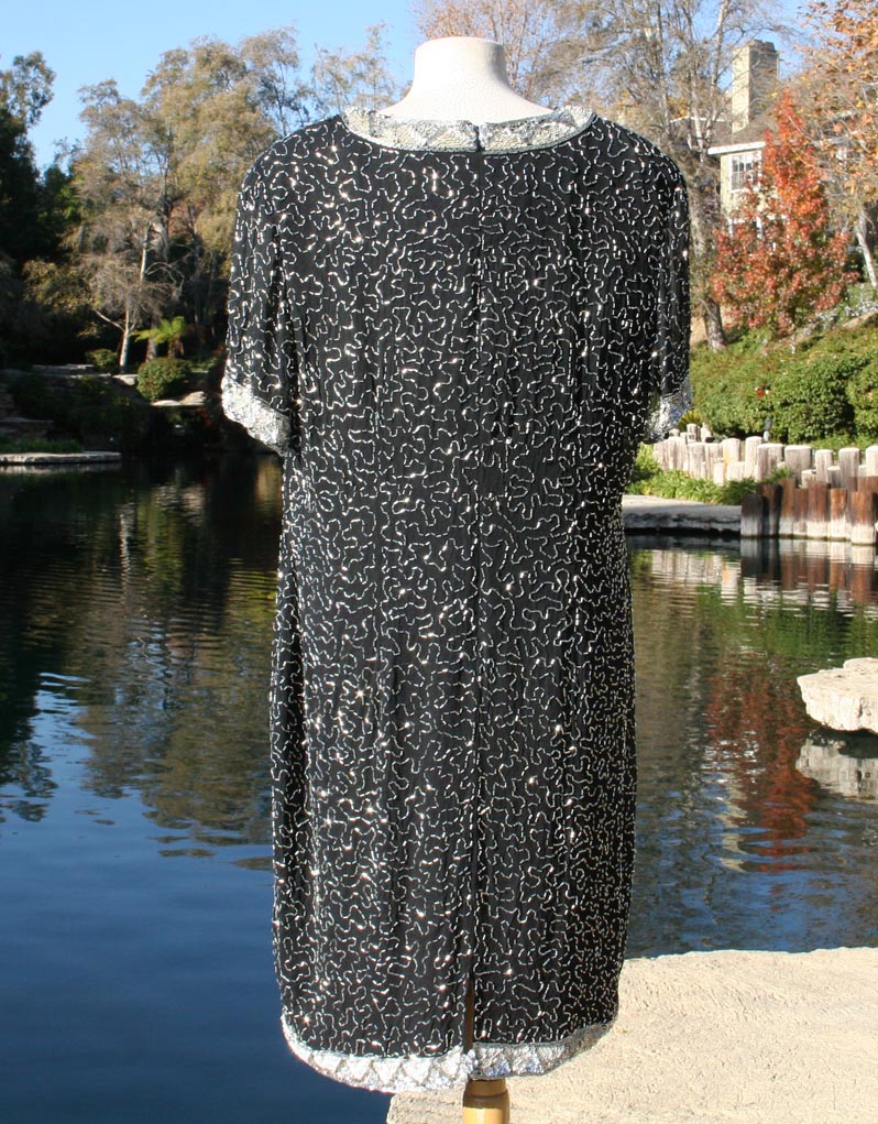 Black Grey Sparkle Raised Beaded Design Dress