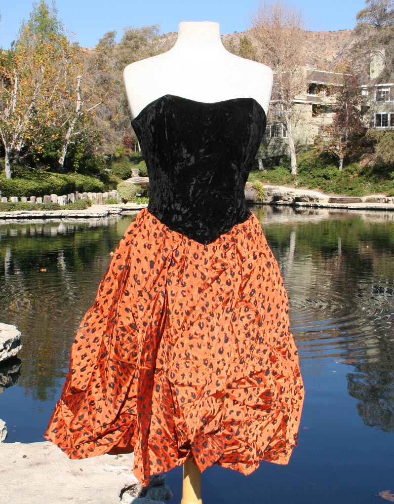 Black Orange Leopard Pattern Mini Dress
