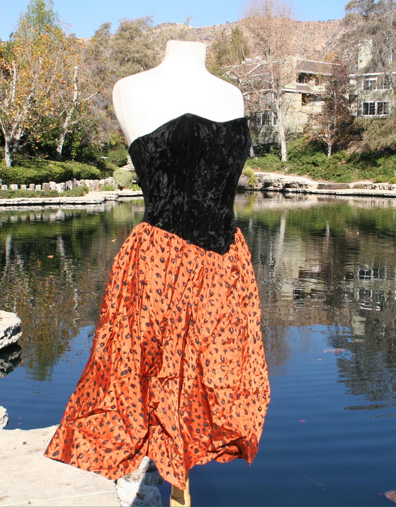 Black Orange Leopard Pattern Mini Dress