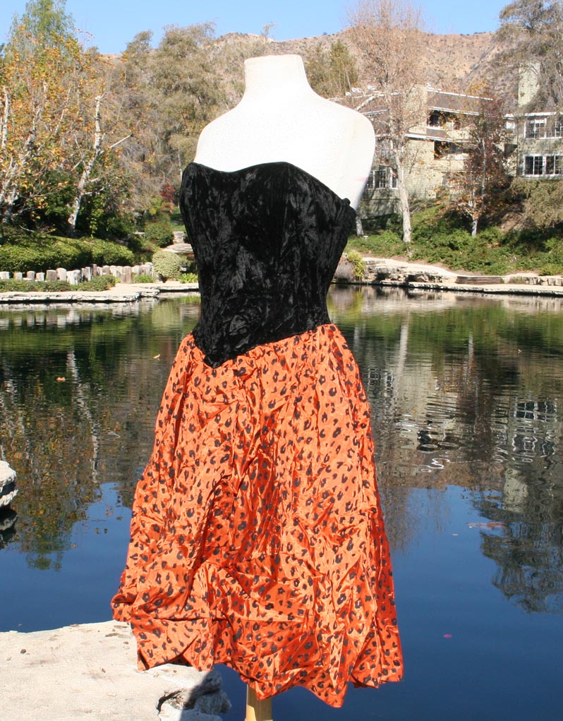 Black Orange Leopard Pattern Mini Dress