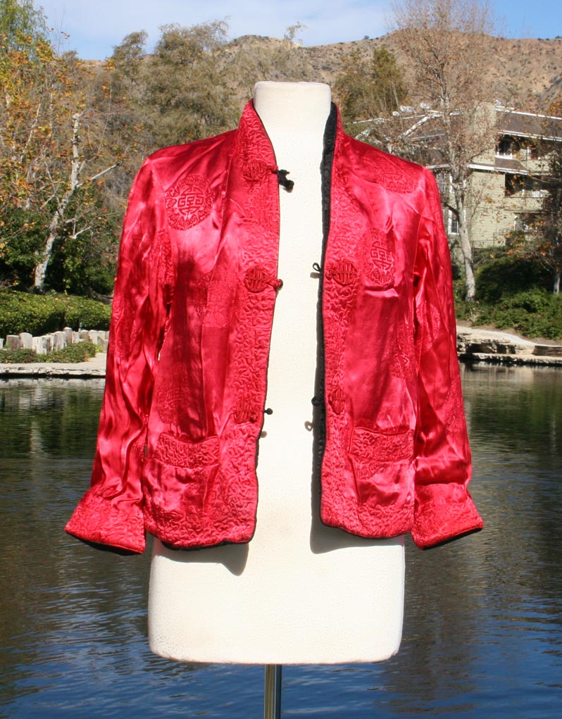 Black Red Reversible Traditional Chinese Crop Jacket