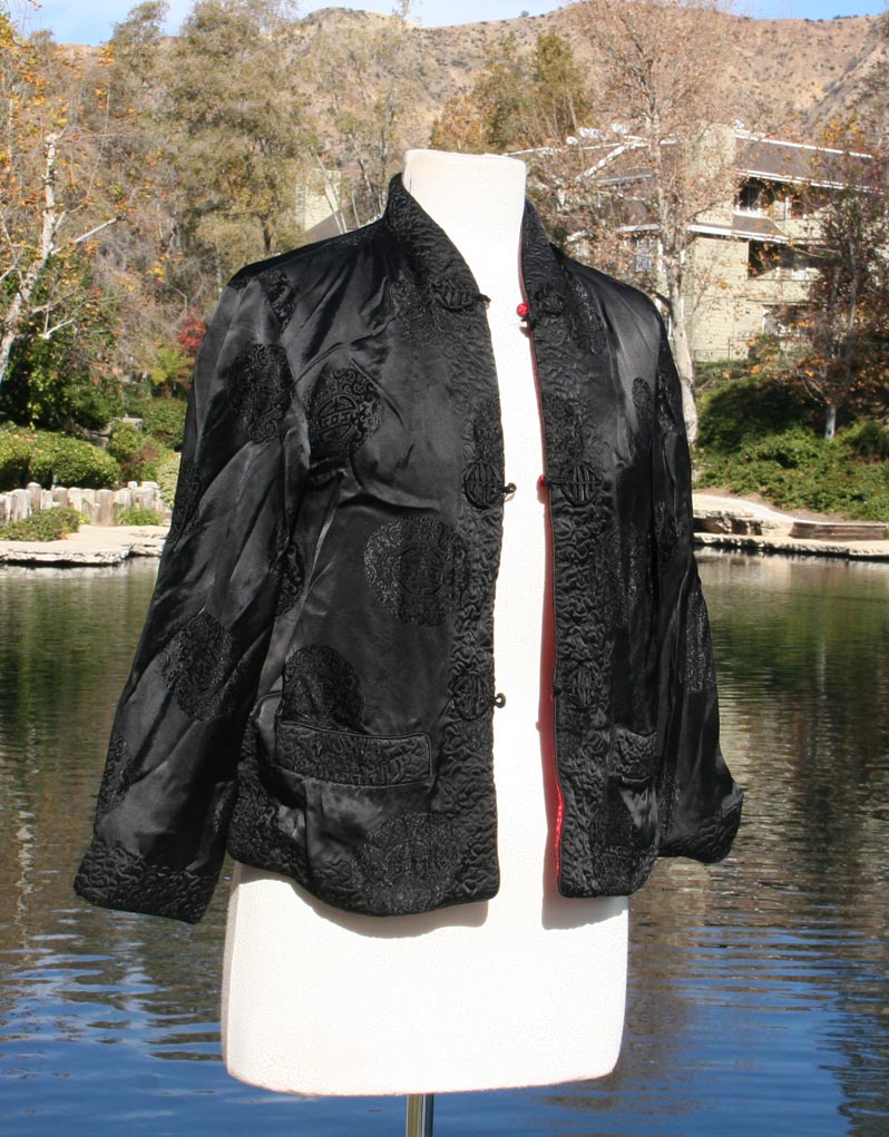 Black Red Reversible Traditional Chinese Crop Jacket