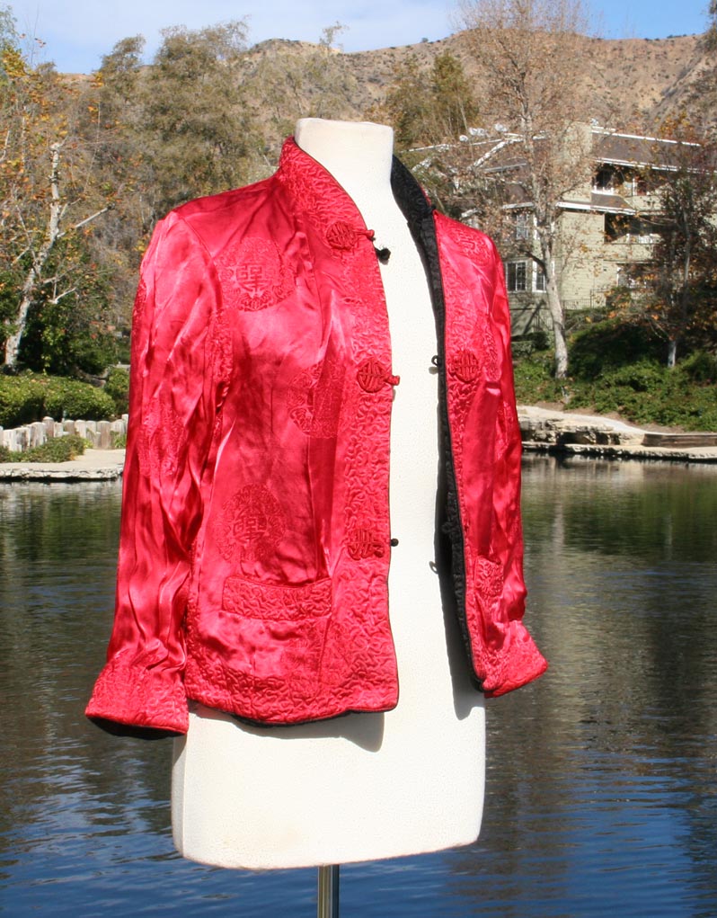 Black Red Reversible Traditional Chinese Crop Jacket