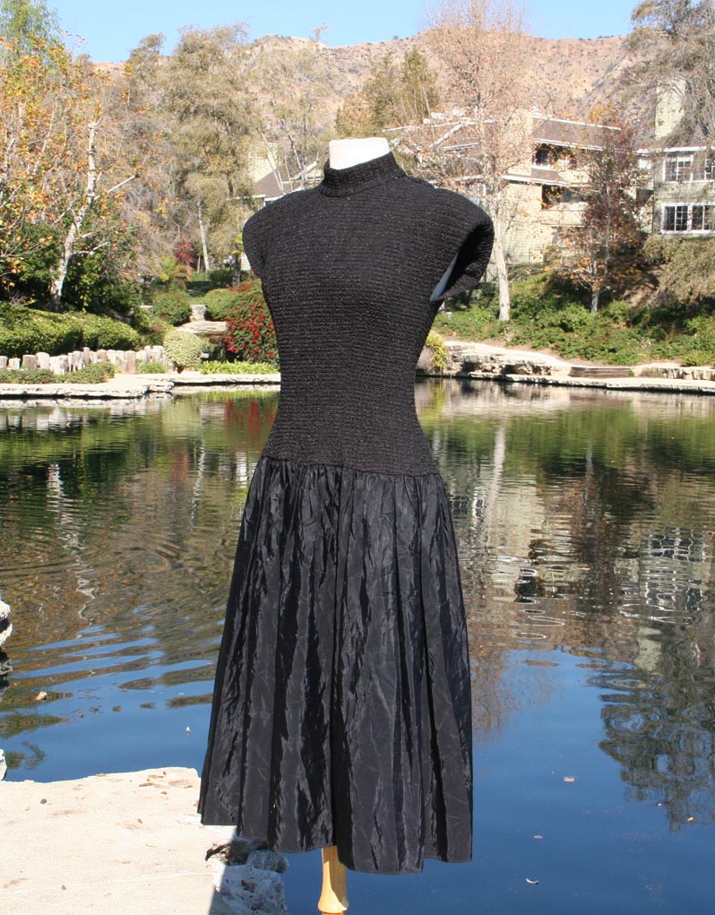 Black Rouched Top Pleated Bottom Dress