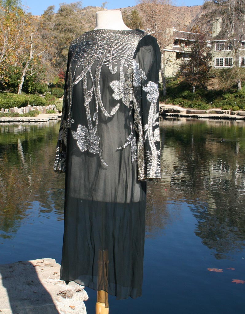 Black Sheer Silver Flower Design Dress