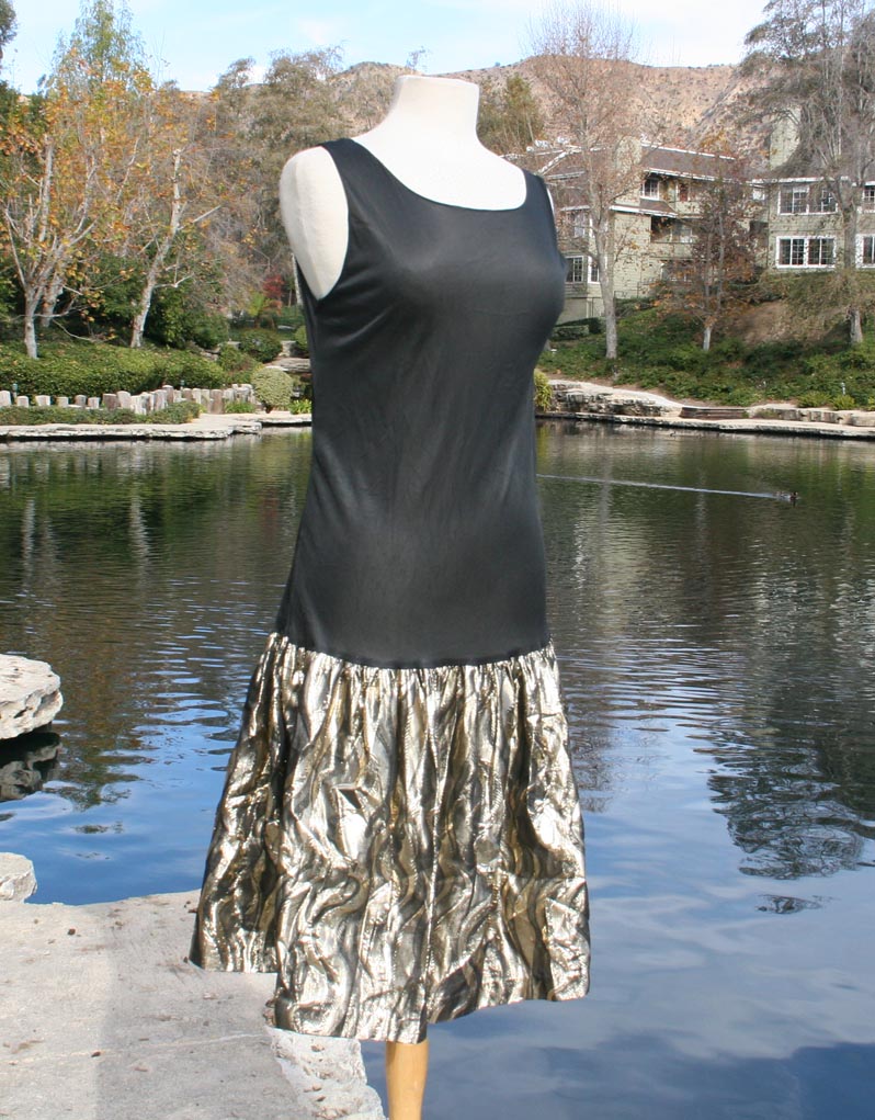 Black Sheer Top Gold Sparkle Bottom Dress