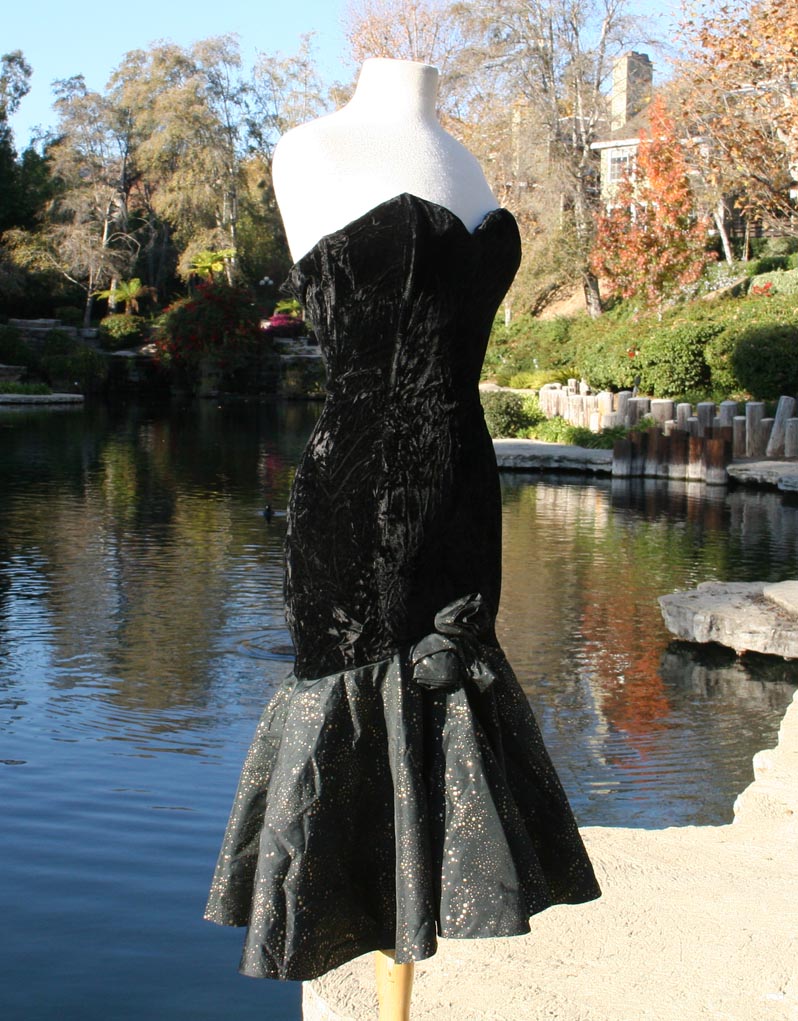 Black Strapless Velvet Like Top And Mermaid Bottom Dress