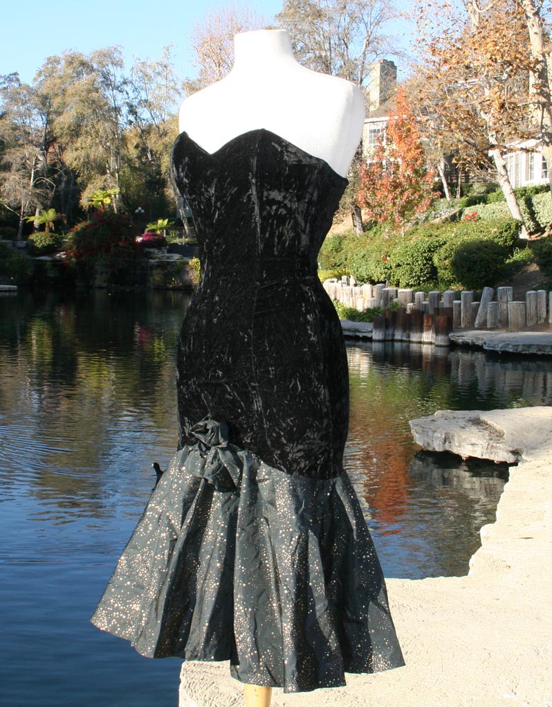 Black Strapless Velvet Like Top And Mermaid Bottom Dress