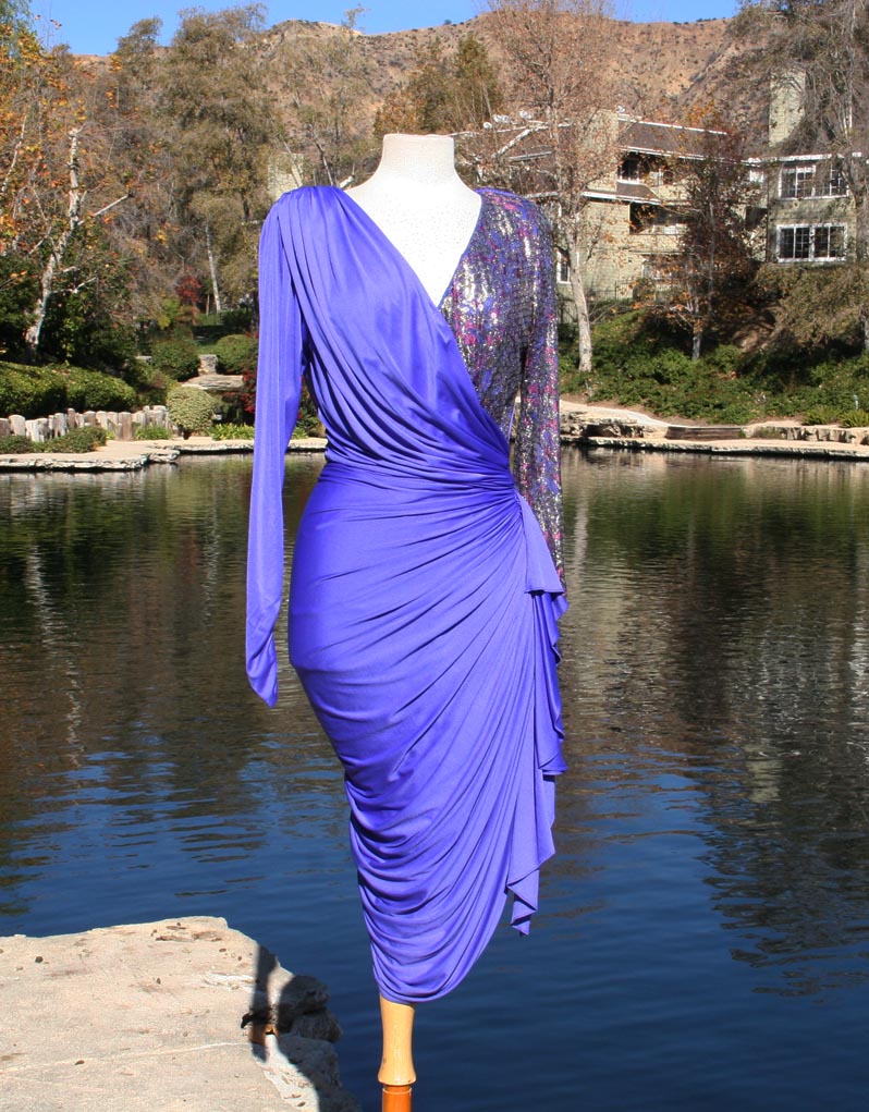 Blue Form Fitting Sparkle Pink Purple Sleeve Dress