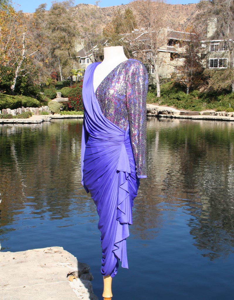 Blue Form Fitting Sparkle Pink Purple Sleeve Dress