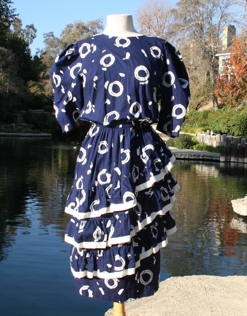 Blue Layered Ruffles With O Pattern Dress