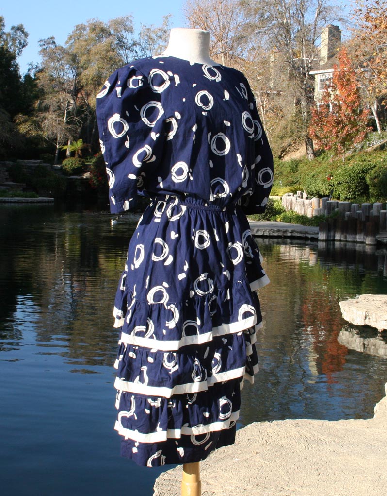 Blue Layered Ruffles With O Pattern Dress
