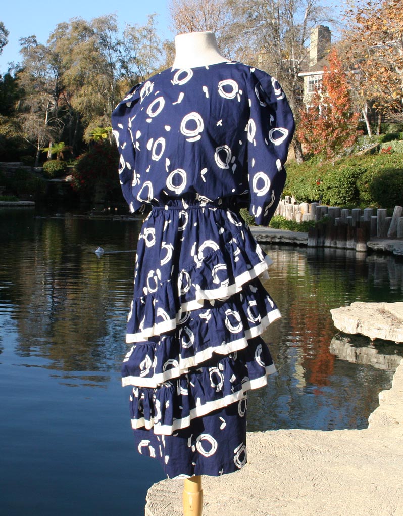 Blue Layered Ruffles With O Pattern Dress