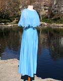 Blue Powder Sheer Top Cape Pleated Bottom Dress