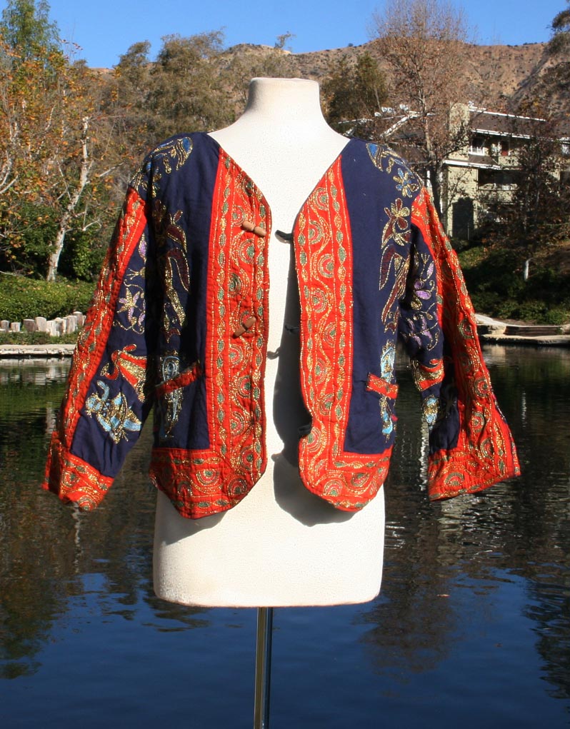 Blue Red Flower Horse Pattern Design Crop Jacket