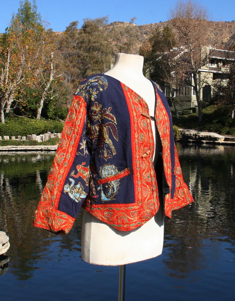 Blue Red Flower Horse Pattern Design Crop Jacket