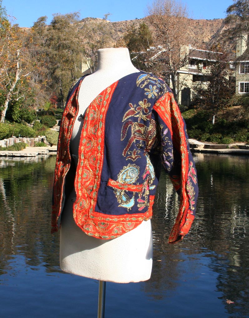 Blue Red Flower Horse Pattern Design Crop Jacket