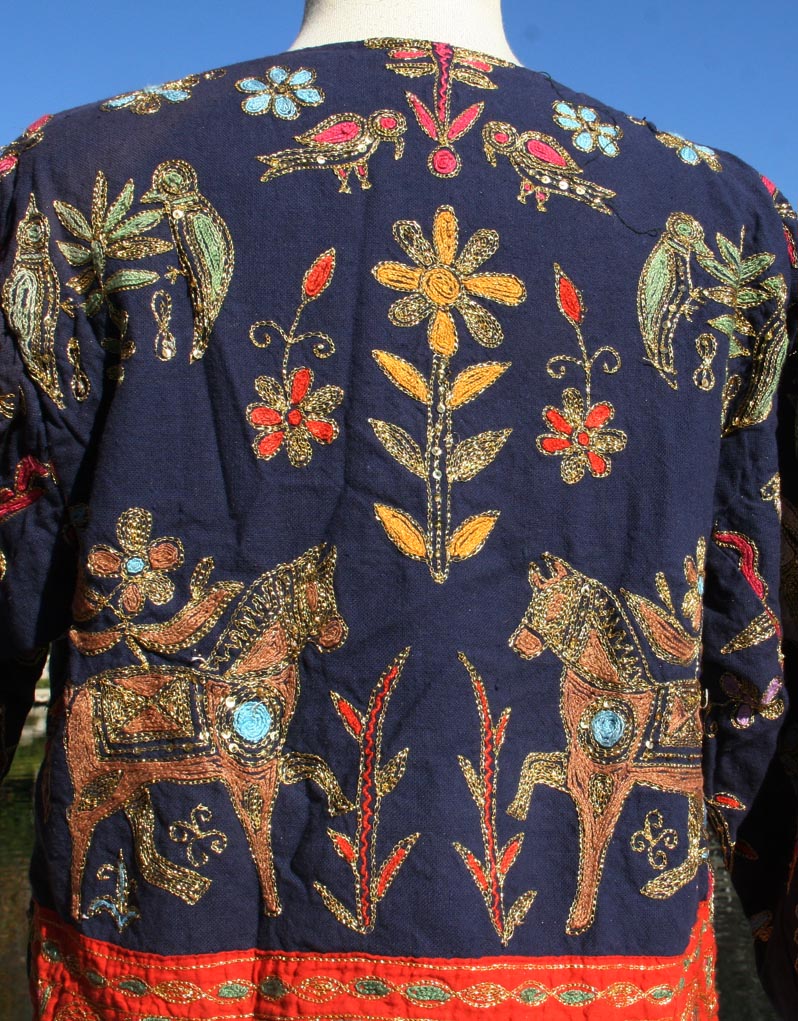 Blue Red Flower Horse Pattern Design Crop Jacket