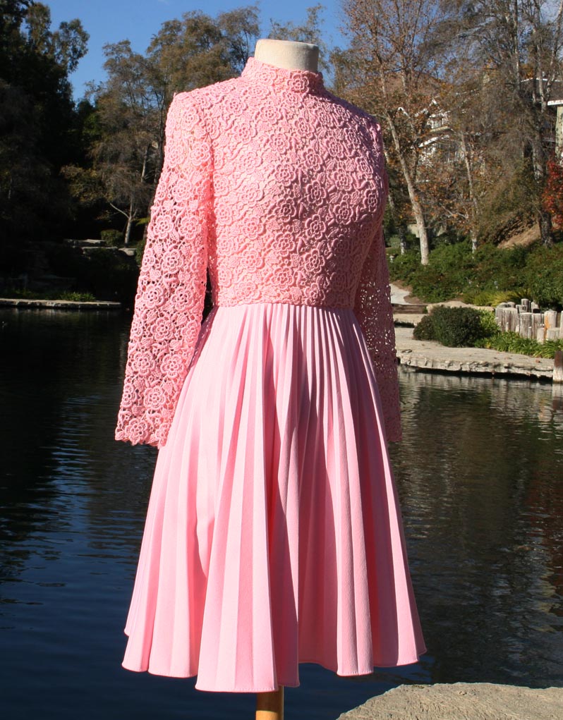 Pink Flower Pattern Rouched Top Pleated Bottom