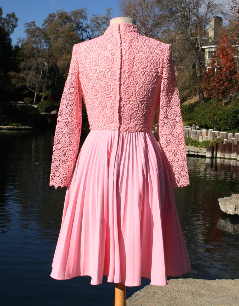 Pink Flower Pattern Rouched Top Pleated Bottom